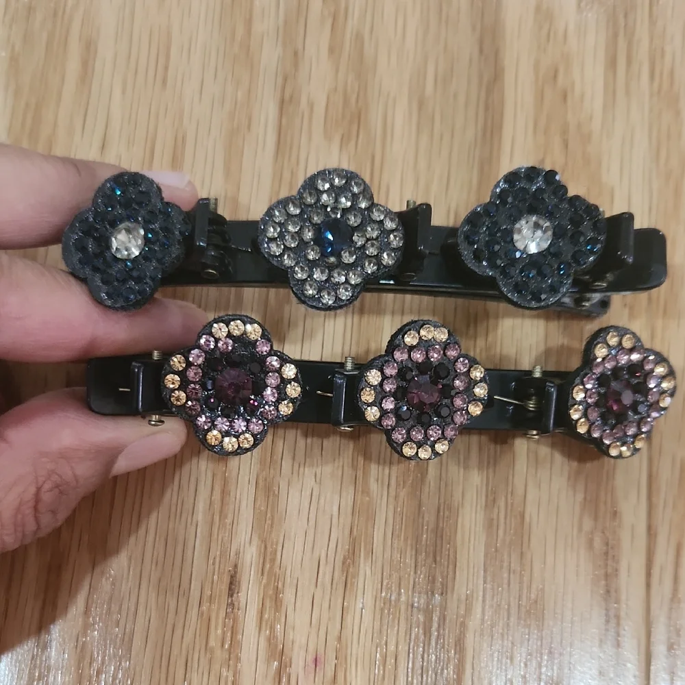 Chic Black and Purple Crystal Hair Clips